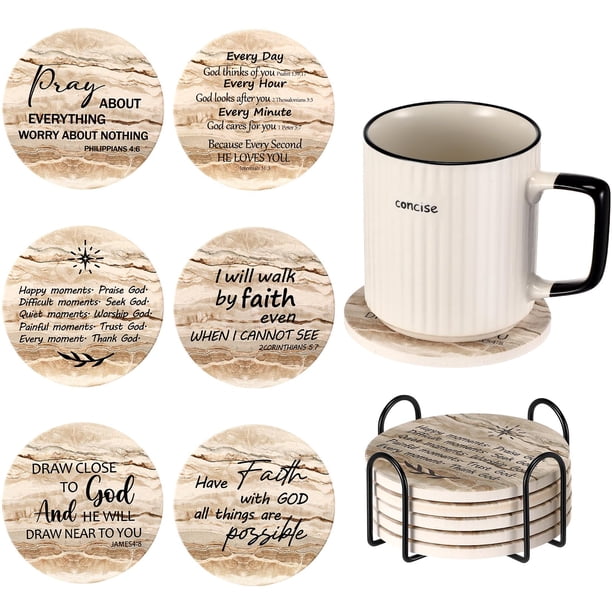 Posavasos cristianos de cerámica con versículos bíblicos y respaldo de corcho absorbente para mesa de café y bar