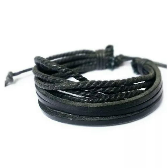 EOEMY Women Men Hand-Woven Jewelry Multilayer Leather Braided Rope Wristband Bracelet-Black
