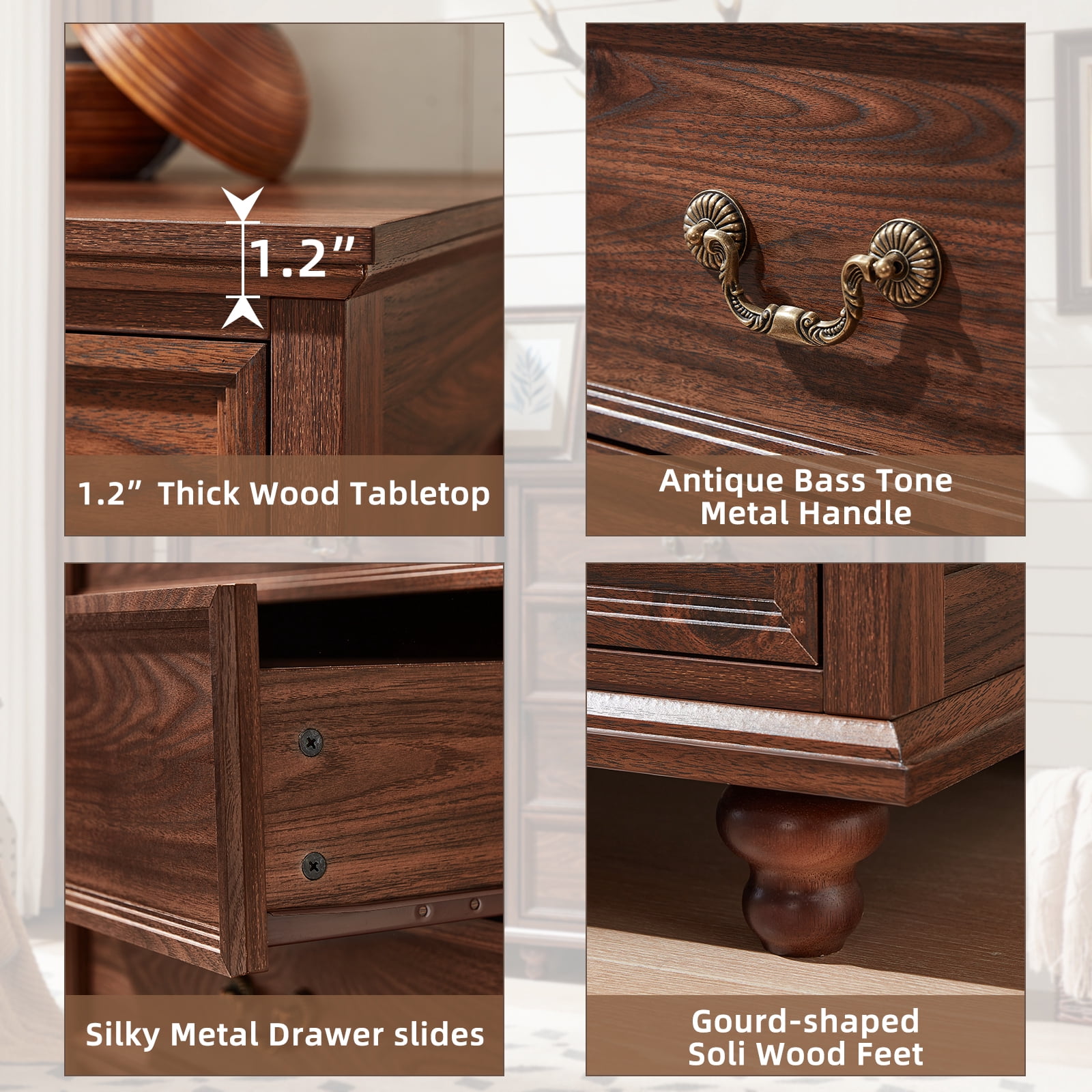 Joaxswe Brown Dresser for Bedroom, Adult Chests of Drawers, 4 Drawer Dresser for Closet, Living Room, Entryway