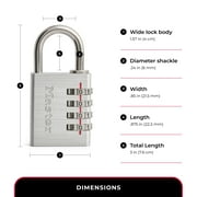 Master Lock 4-Digit Resettable Combination Padlock, Solid Metal Body, Nickel Plated Shackle, School Locker Security