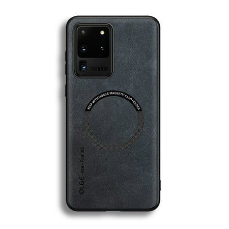 for Samsung Galaxy S20 Ultra PU Leather Case, Vintage Compatible with MagSafe and Wireless Charging Slim Fit-Drop Scratch Resistant Support Magnetic Car Mount Case Cover for Galaxy S20 Ultra, Black