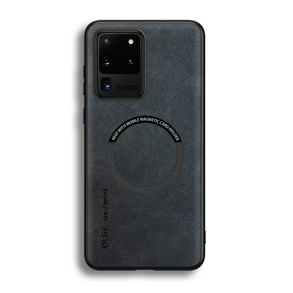 for Samsung Galaxy S20 Ultra PU Leather Case, Vintage Compatible with MagSafe and Wireless Charging Slim Fit-Drop Scratch Resistant Support Magnetic Car Mount Case Cover for Galaxy S20 Ultra, Black