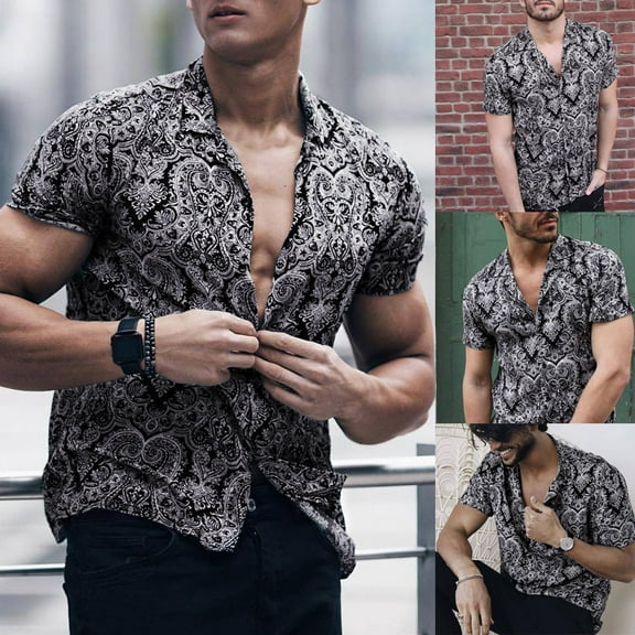 TIHLMK Mens Tshirts Mens Multi Color Lump Chest Pocket Short Sleeve Round Hem Loose Shirts Blouse