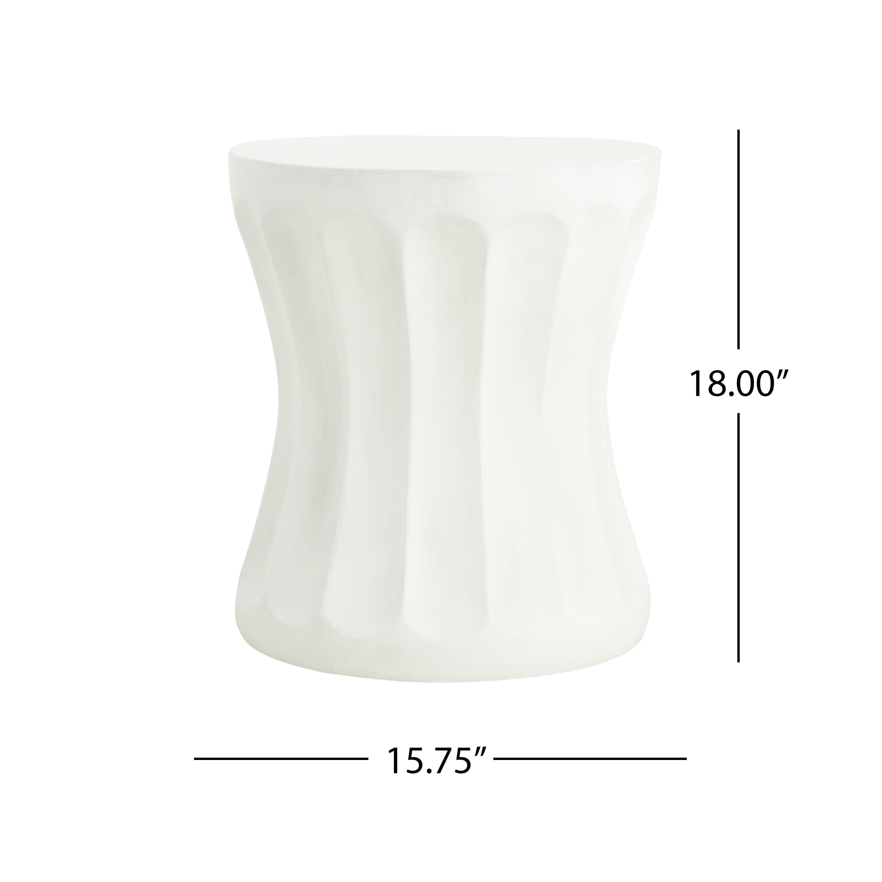 Mintazer 18" H Fluted MGO Side Table, Modern Waisted Accent Table with Hourglass Drum, Patio End Table for Patio Living Room, White
