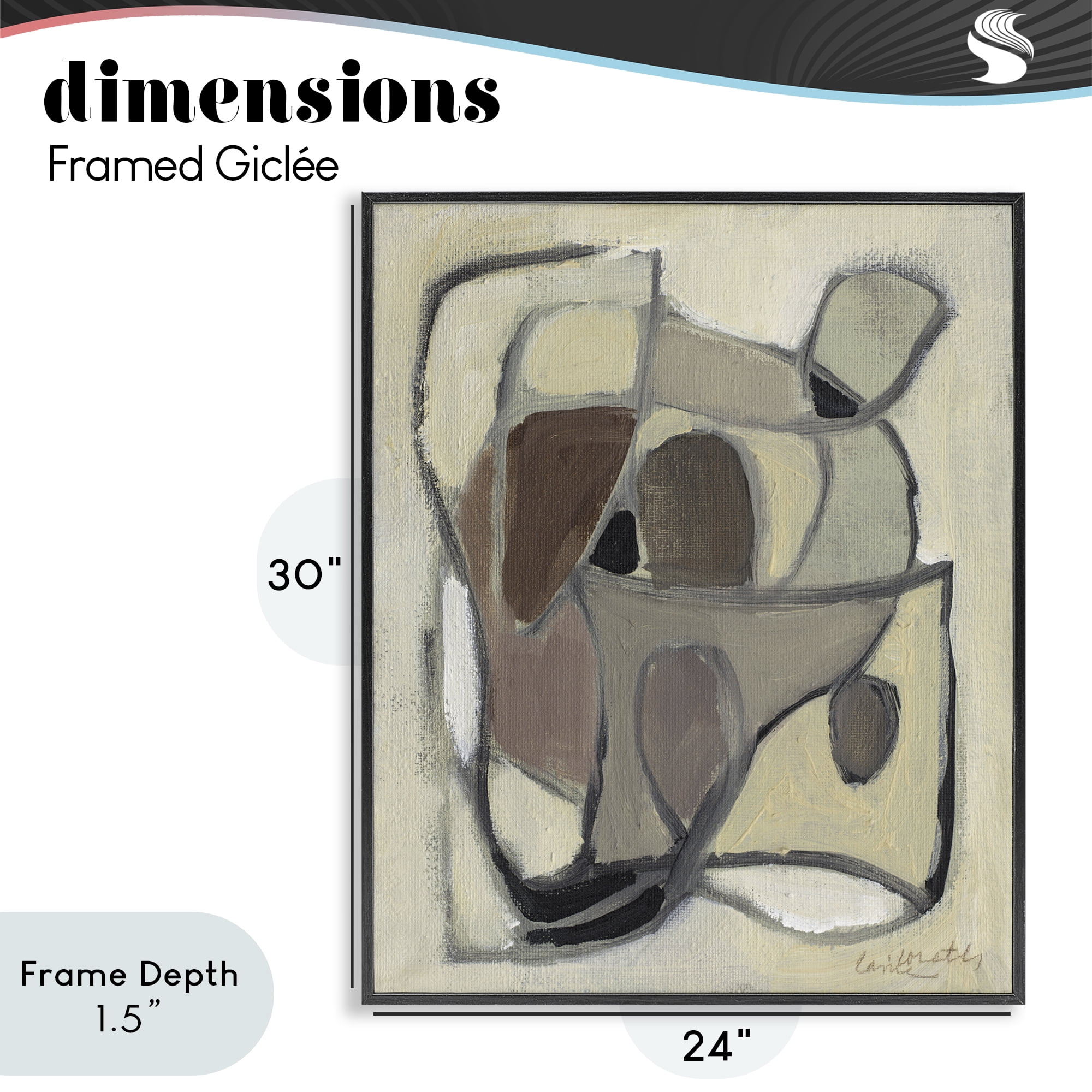 Stupell Industries Rustic Curved Shapes Abstract Black Framed Giclee Art, design by Lanie Loreth