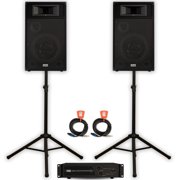 Acoustic Audio BR12 DJ 12" Speaker Set with Amp Stands and Cables for PA Karaoke Band