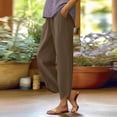 thumbnail image 4 of Pantalones de Cintura Elástica para Mujeres Casual Bolsillos de Poliéster de Color Sólido Pantalones de Lino Mujeres Verano para las Vacaciones Al Mar Y el Uso Diario, 4 of 9