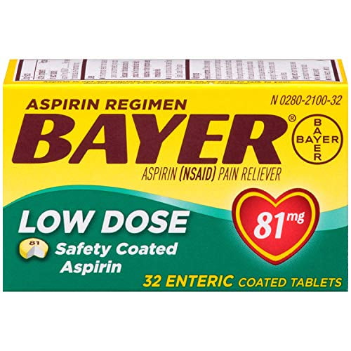Aspirin Regimen Bayer 81mg Enteric Coated Tablets, 32 Count, 3 Pack