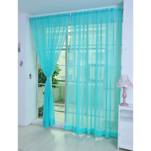SEWCHICS Blue Voile Curtains Transparent Sheer Window Panels with Rod Pocket for Rooms