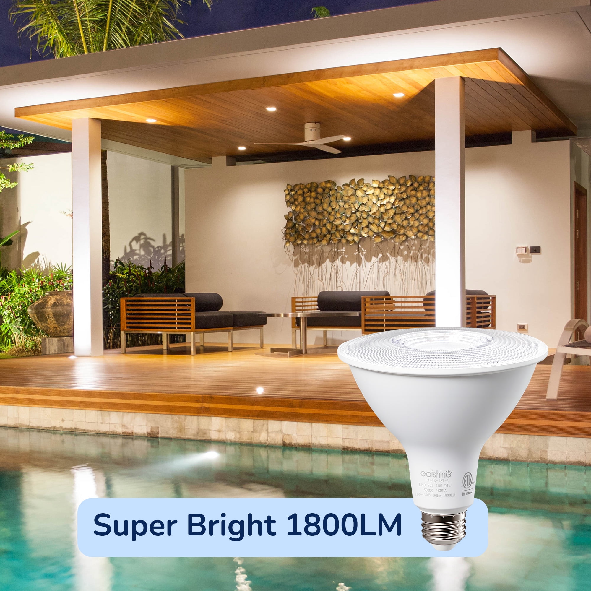 EDISHINE 4 Pack LED PAR38 Outdoor Flood Light Bulbs, 18W (120W Equivalent), 5000K Daylight, Dimmable Waterproof Flood Light Bulbs, E26 Base, 1800 Lumen for Yard Porch Driveway