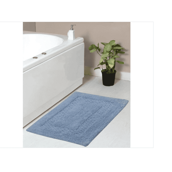 Classy Bathmat Collection Solid Color Blue 100% Cotton Bath Rugs, 21 in. x 34 in.