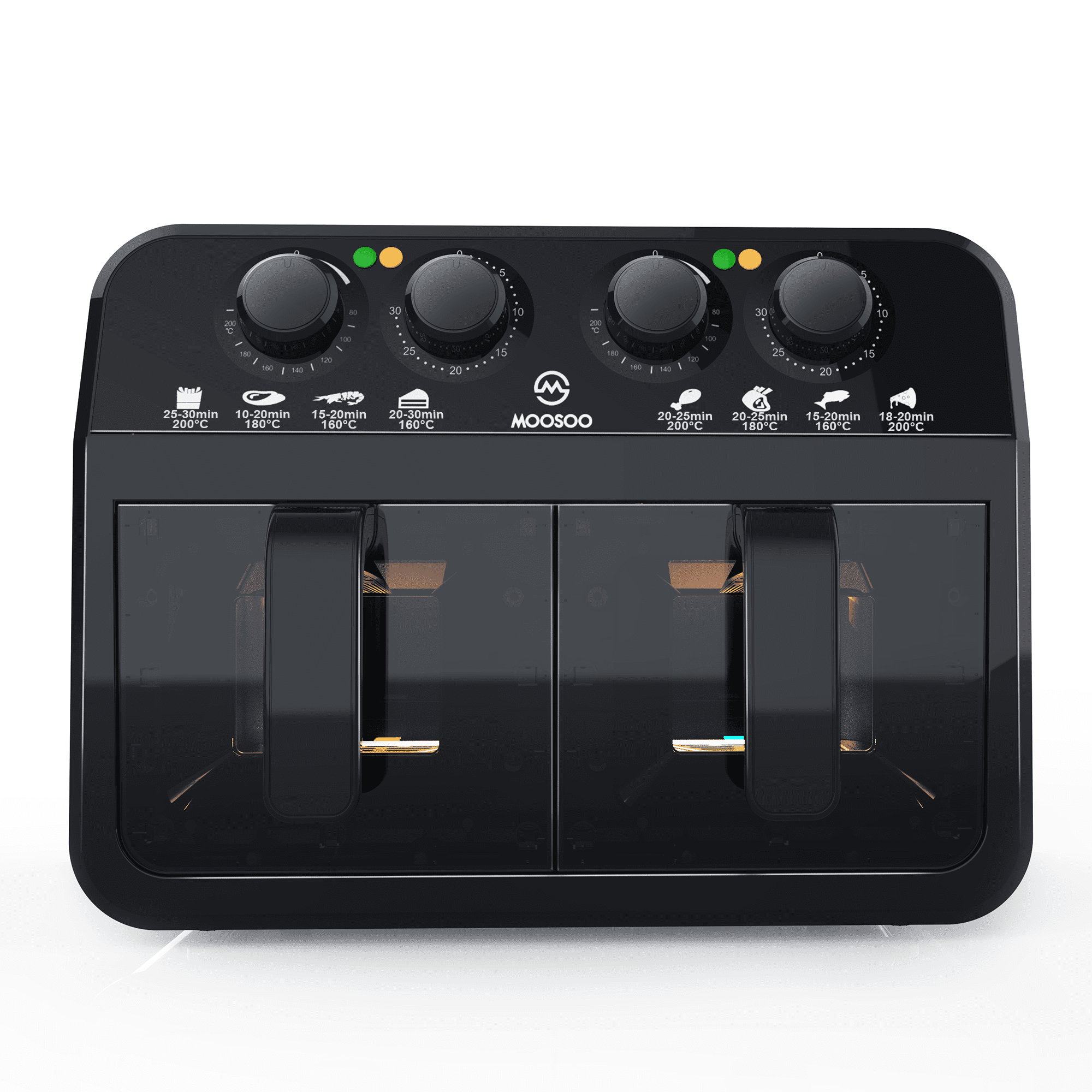 MOOSOO Dual Basket Air Fryer Oven, 6.4 Quart, Knob Control, Double Basket