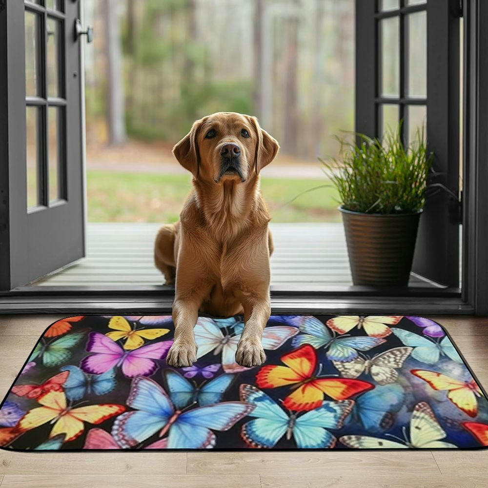 Heduofu Doormat Watercolor Colorful Butterflies Non-Slip Indoor Entryway Door Mat Rubber Backing Decorative Door Mat, Door Mat with Non-Slip Rubber Backing, Easy Cleaning, Traps Dirt, for Entry, Patio