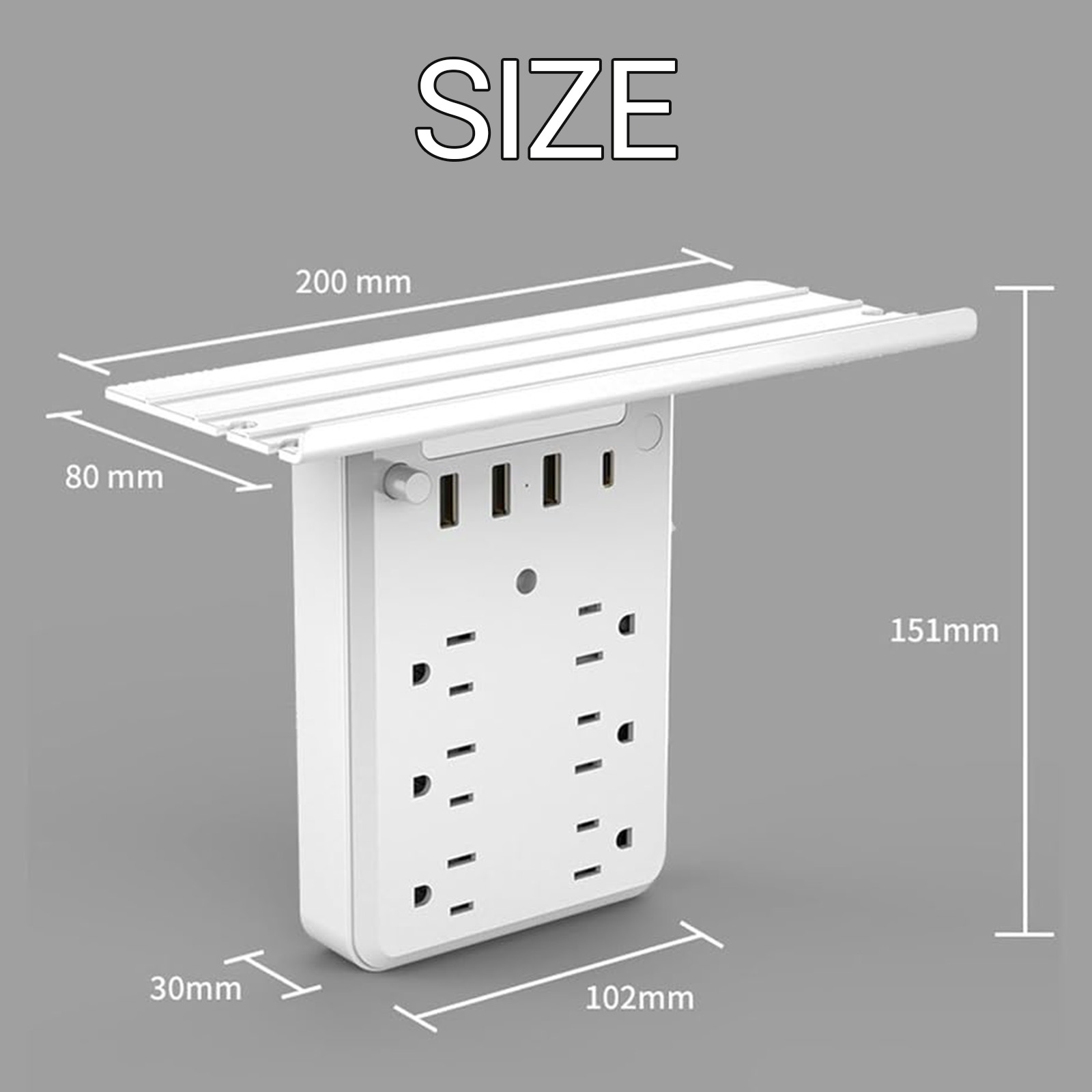 Wall Outlet Extender with Shelf Night, 9 in 1 Outlet Extender with Shelf, Multi-Plug Outlet Splitter with Surge Protection, Include 6 Outlets, 3 USB Ports for Home
