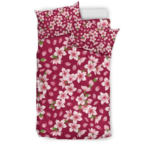 Juego de cama con estampado de flores de cerezo Cb06