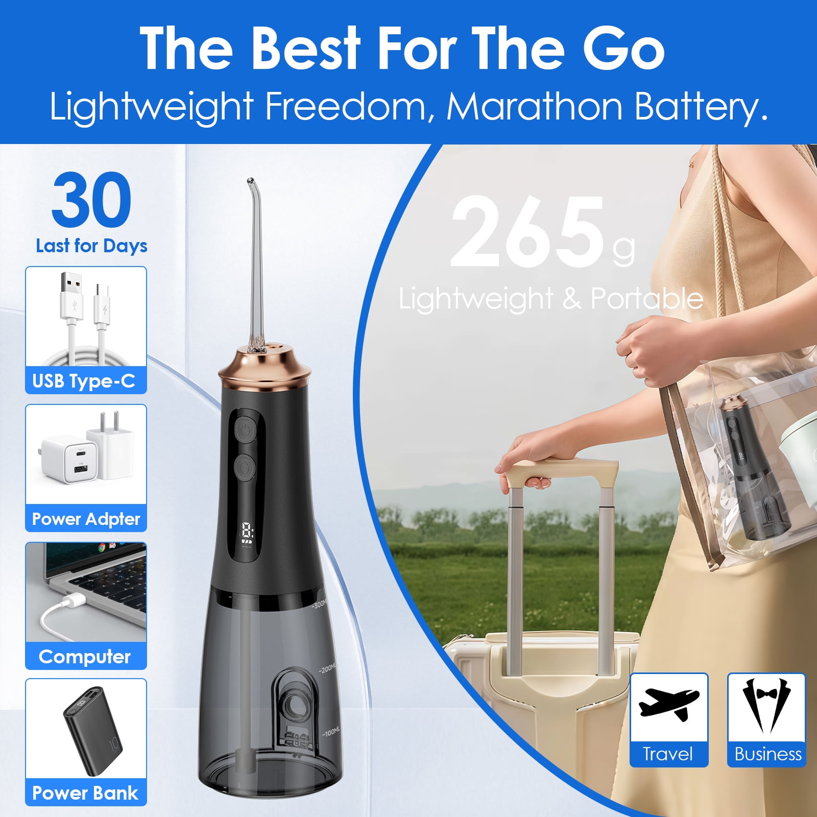 Hooyapik 300ml Large Capacity Home Oral Irrigator 9 Modes Water Flosser with Adjustable Pressure For Gum Care/Breath Remover/Dentures