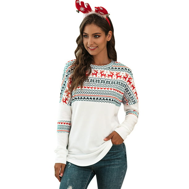 Womens Christmas Shirt Holiday T Shirts Reindeer Print T-Shirt Tunic Walmart.com