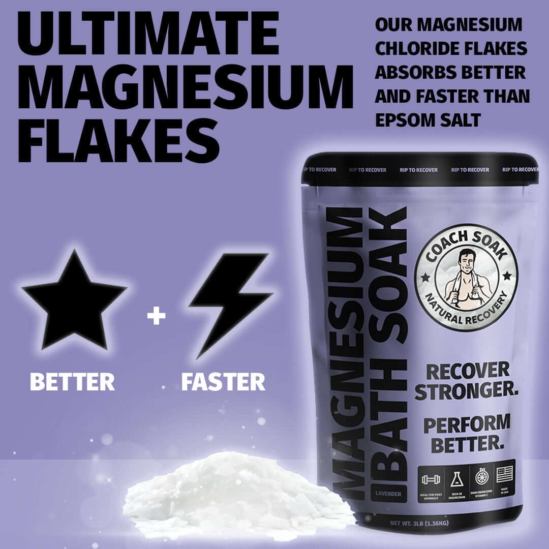 Coach Soak Magnesium Bath Flakes 1lb Lavender Post Workout Recovery Soak Dead Sea Mineral Blend
