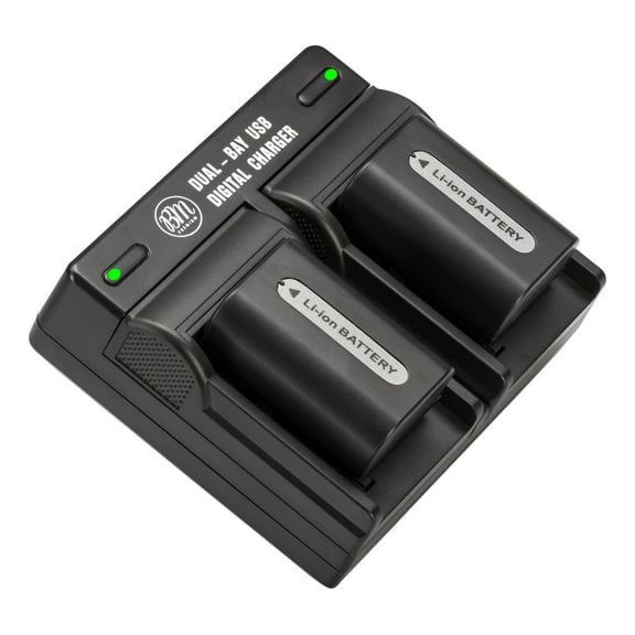 BM 2 NP-FH50 Batteries and Dual Bay Charger for Sony Cyber-Shot DSC-HX1 DSC-HX100V DSC-HX200V HDR-TG5V DSLRA230 A290 DSLRA330 DSLRA380 DSLRA390 Camera