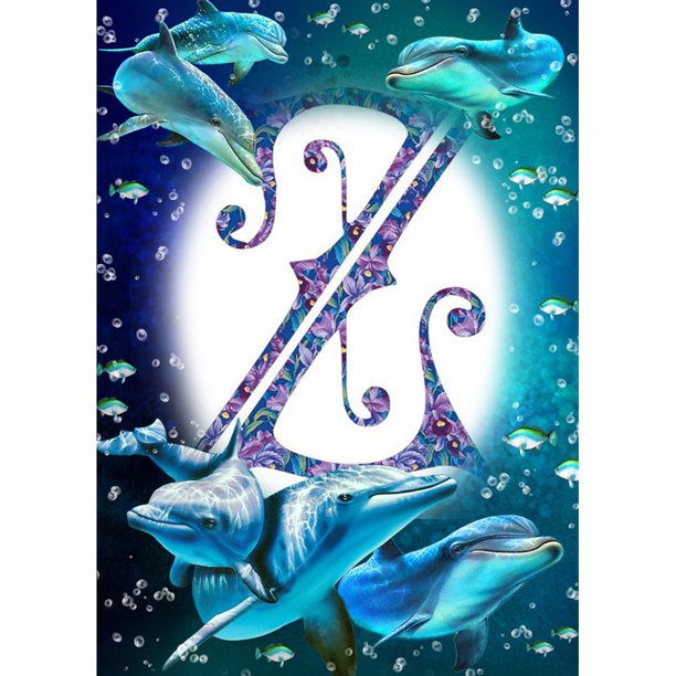Pintura de diamantes (DE5939) Letra de bricolaje + Imagen de diamantes de imitación redondos completos de delfines (B747) 40x50cm FLhrweasw Nuevo