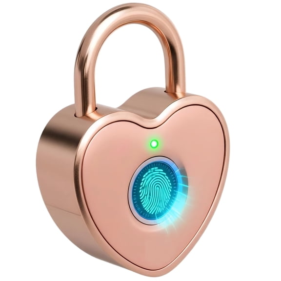 Tcyoatoa Heart Shaped Fingerprint Padlock for Gym, Lockers, School, Zinc Alloy, Rose Gold