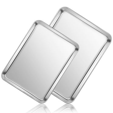 Rirool Stainless Steel Baking Sheet Set of 2, 16x12 & 12.4x9.6 Inch Cookie Sheets, Non-Toxic, Heavy Duty, Rust Free, Dishwasher Safe, Mirror Finish Baking Pans for Oven