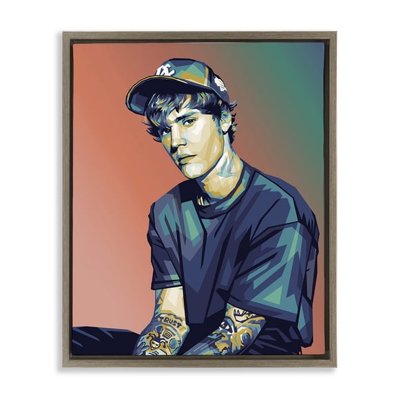 Stupell Industries Eclectic Justin Portrait with Hat Brown Floating Frame Canvas Art, 17 x 21, by Birch&Ink