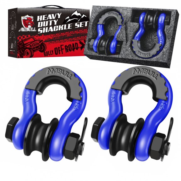 AMBULL Upgraded Snatch Block, 3/4" D Ring Shackle (2 Pack) 22,000lb Break Strength with Towing Pulley, Heavy Duty Offroad Recovery Accessory for Truck, Tractor, ATV & UTV - Blue
