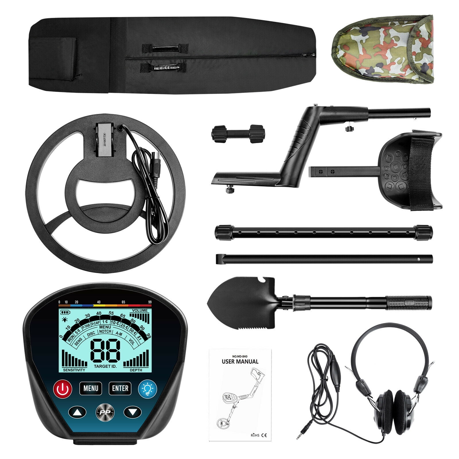 Détecteur De Métaux Détecteur D'or Étanche à Haute Précision 5 Modes Tige Réglable Mémoire Et Pointage Exclusifs Écran Lcd Bobine De Recherche De 26 Cm Camouflage