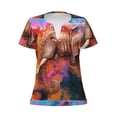 thumbnail image 2 of Fuzoiu Oil Paintings of Elephants Print Women's V-Neck T-Shirt,Women's Short Sleeve Top, Comfortable for Work, Leisure, and Sports, 2 of 7