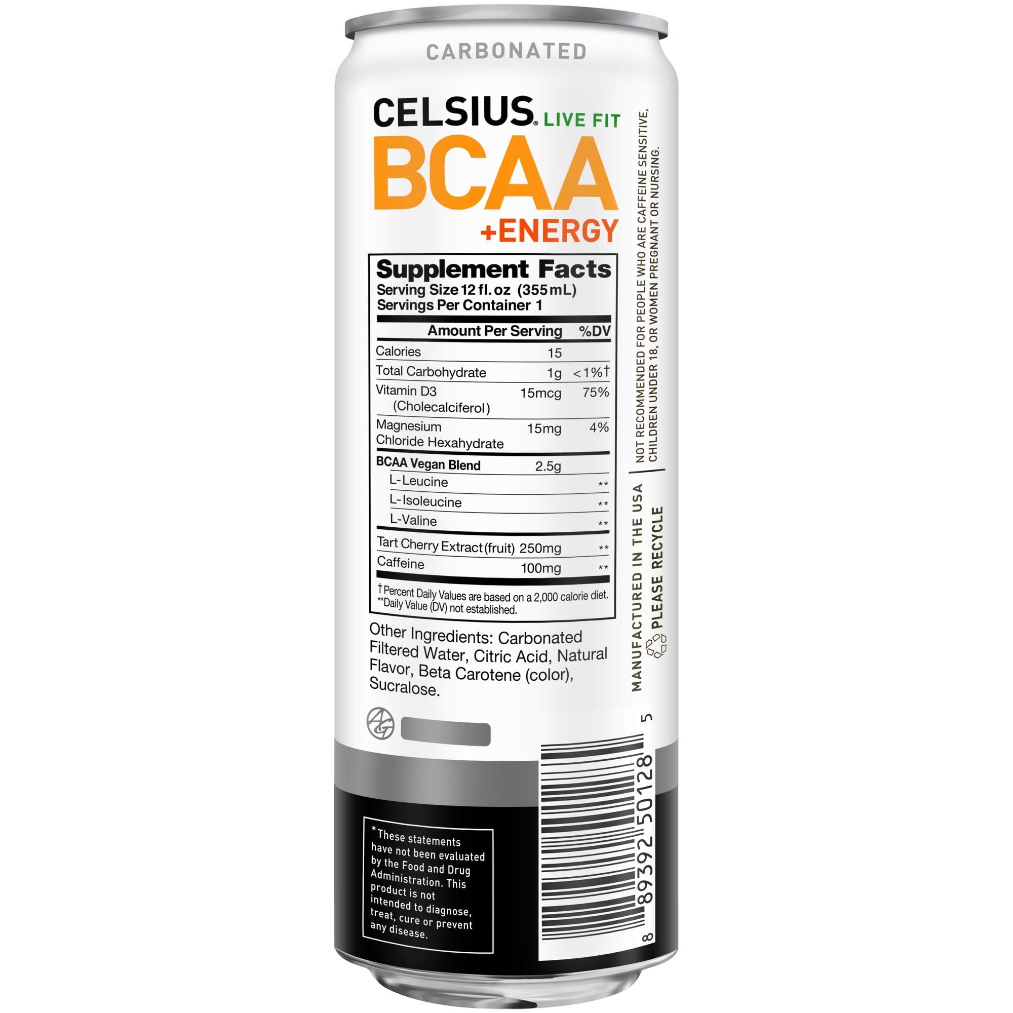 CELSIUS BCAA +Energy Sparkling Post-Workout Recovery & Hydration Drink, Tropical Twist, 12oz. Slim Can, 12 Pack