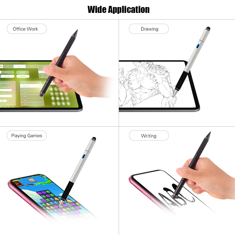 Active Stylus Pen 2in1 High Sensitivity and Point Stylus with Rubber