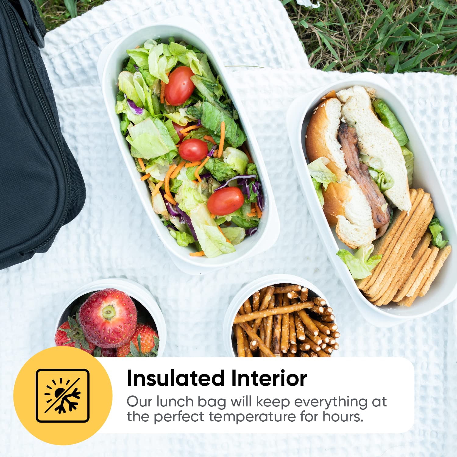 Insulated Lunch Bag with Containers, Thermal Lined Lunch Box, Reusable Leak Proof Containers for Work, Travel, and Beach, Black Small Lunch Bag with Adjustable Strap, Easy to Clean