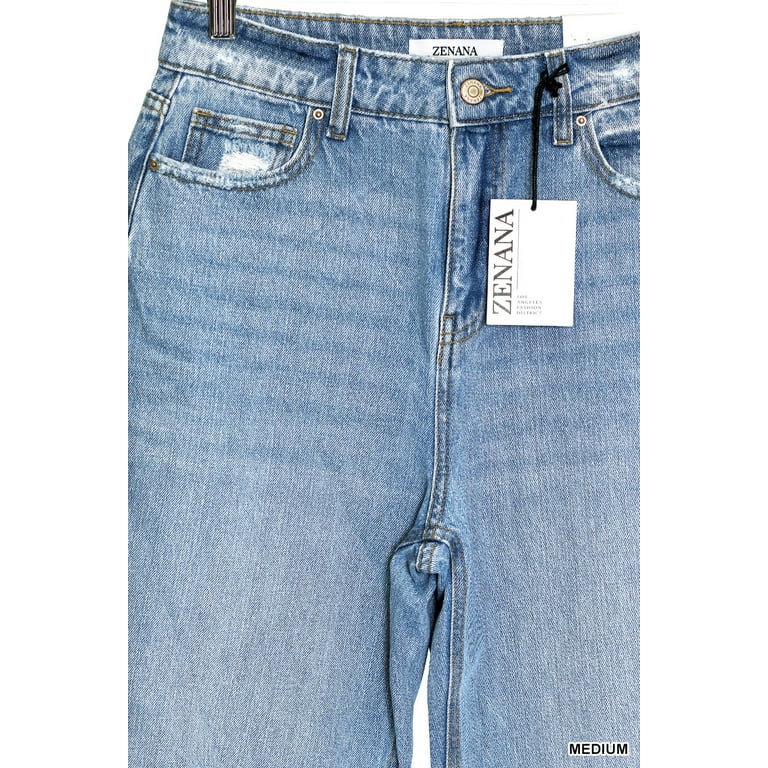 Zenana Women's High Rise Destroyed Raw Hem Straight Leg Zenana Women's High Rise Destroyed Raw Hem Straight Leg