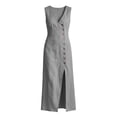 thumbnail image 6 of SAWOBUUN Womens Summer Cotton Maxi Dress Sleeveless V Neck High Waist Button Down Long Dress Side Slit for Beach Vacation, 6 of 9
