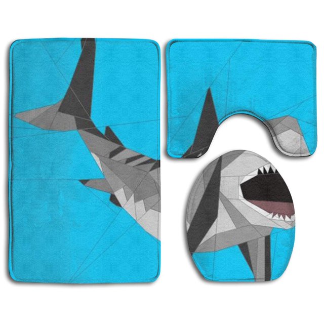 ABPHQTO Tiburones empalmados lindos Juego de alfombras de baño de 3 piezas Alfombra de baño Alfombra de contorno y tapa de inodoro