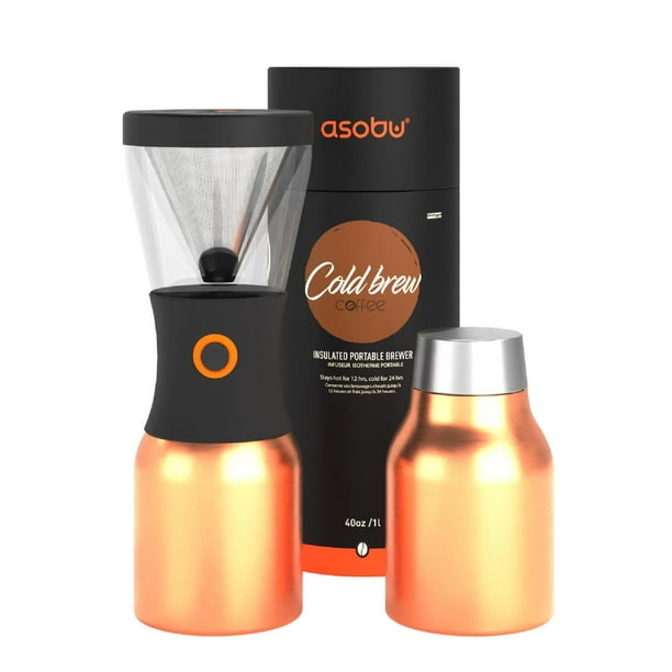 Asobu - Cafetera Fría Portátil Coldbrew Con Aislamiento Al Vacío De Acero Inoxidable De 40 Oz, Paque
