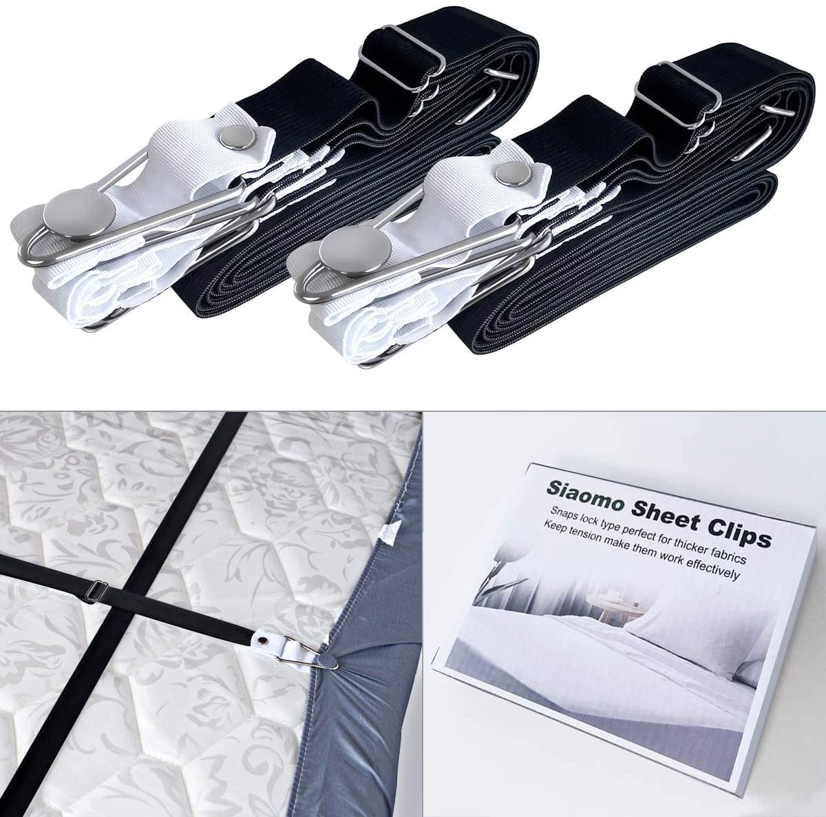 White Sheet Holder Bed Sheet Straps Clips 4 Pack Triangle Bed Sheet Straps Fasteners Set 3 Ways Mattress Corner Suspenders Grippers Holders for Mattress Pad Corner Crib 