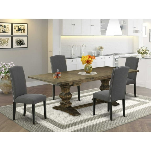 East West Furniture Lassale 5-piece Wood Dining Set in Brown/Dark Gotham Gray