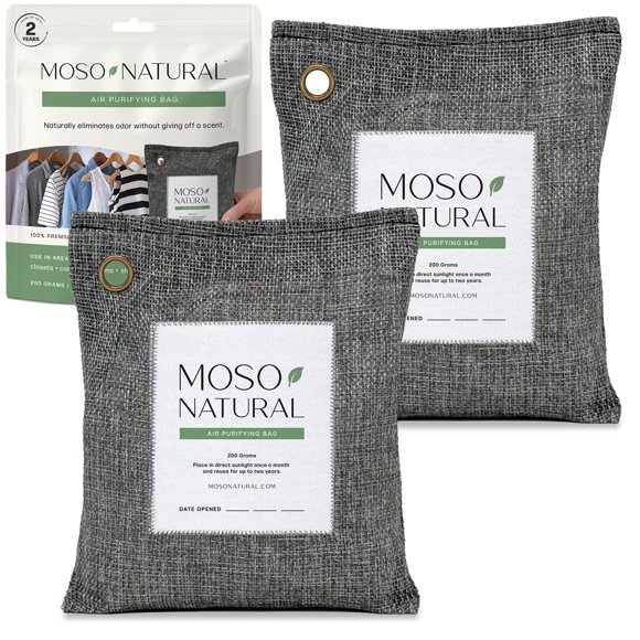 Bolsa purificadora de aire Moso Natural, 200 g (paquete de 2), carbón de bambú