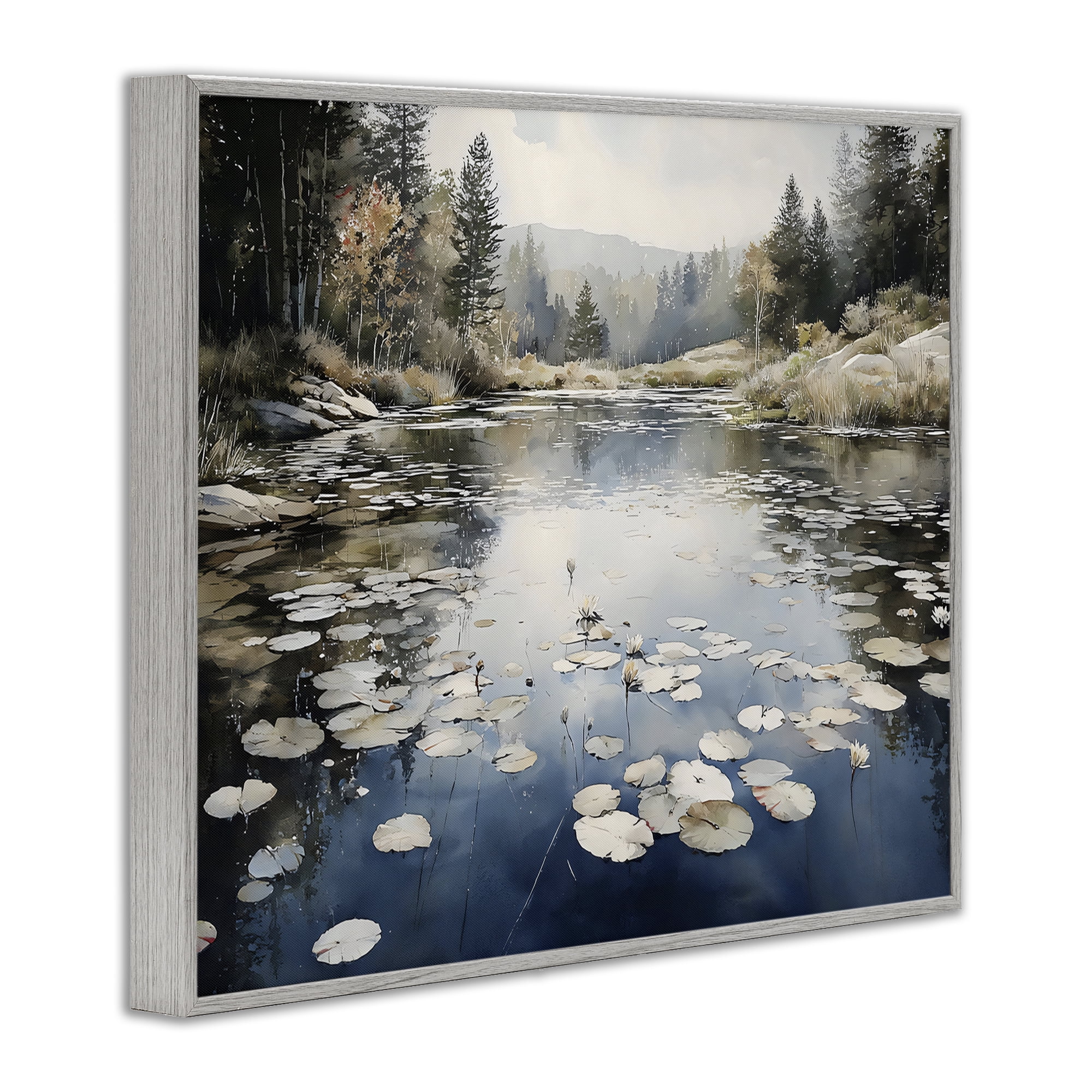 Stupell Industries Still Pond with Morning Reflections Gray Framed Giclee Art, design by Franklyn Gregory
