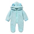 thumbnail image 3 of Qingpeng Newborn Girl Boy Rompers Bear Ear Hooded Footed Jumpsuit Winter Fleece Warm Onesies Pajamas Long Sleeve Zipper Winter Coat Outfits for Kids 0-2 Years, 3 of 9