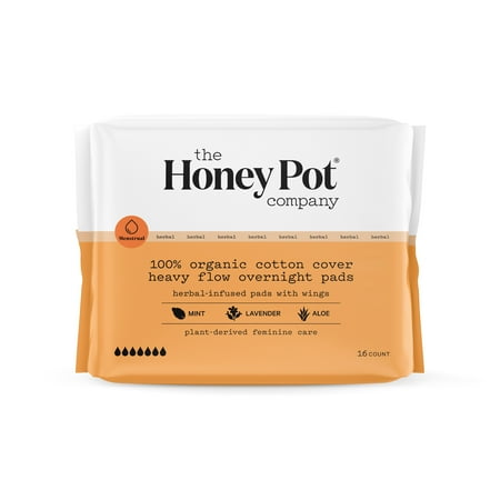 The Honey Pot Company, Herbal Overnight Heavy Flow Pads with Wings, Organic Cotton Cover - 16ct