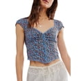 thumbnail image 1 of Women Floral Pattern Tank Tops Summer Vest Open Front Sleeveless Slim Fit Crop Going Out Tops Blue L, 1 of 8