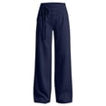 thumbnail image 6 of gibobby Girl's Cotton Linen Casual Palazzo Pants Drawstring Elastic Waist Flowy Wide Leg Long Lounge Trousers,Blue, 6 of 7