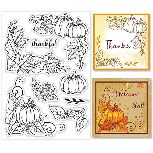 Fall Pumpkins Gnomes Clear Stamps for Card Making and Photo Album  Decorations, Thanksgiving Flowers Silicone Stamp Autumn Owls Leaves Rubber  Stamps Seal for DIY Scrapbooking 