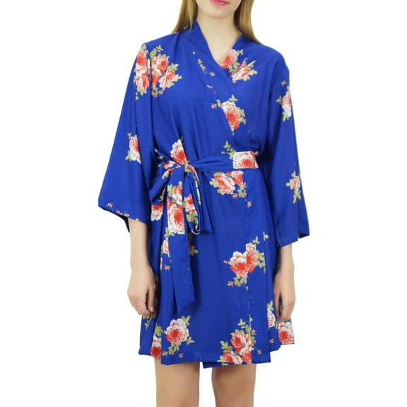 Bimba Women's Floral Printed Georgette Bridesmaid Robe Blue Coverup Wrap-18