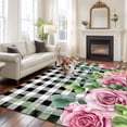 thumbnail image 3 of Spring Pink Roses Area Rug 8x10 Washable Rug Non Slip Pastoral Eucalyptus Black White Plaid Large Area Rug Soft Stainresistant Indoor Floor Carpet for Living Room Bedroom Home Office Dining Room, 3 of 8