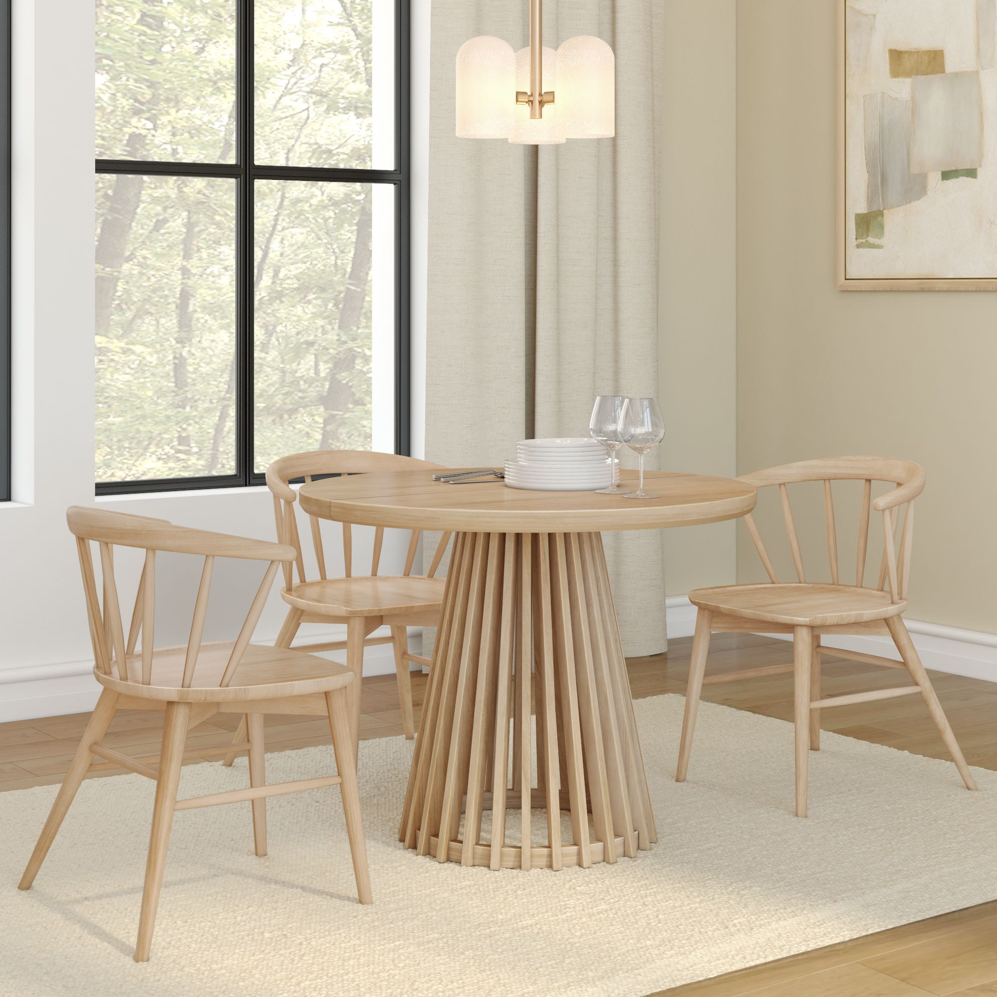 Plank+Beam 38" Lido Round Dining Table, Solid Wood Minimalist Kitchen Table for 4, Blonde