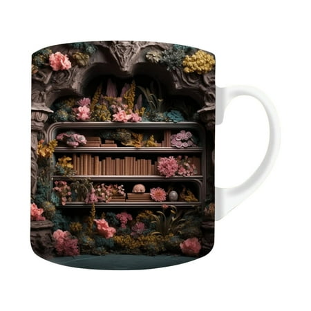 

VWRXBZ 3D Bookshelf Mug Library Bookshelf Mugs Book Lovers Mug A Library Shelf Coffee Cup Creative Space Design Multi-Purpose Ceramic Mug Cool Gifts for Readers Bookish 3D White Mug 10-12oz